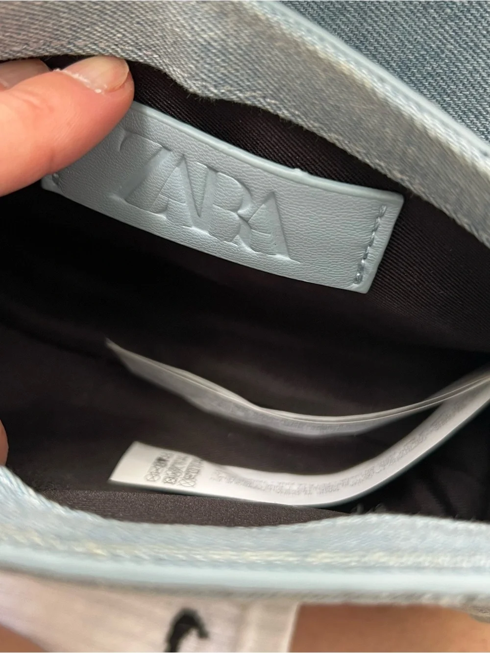 Zara Light Blue Denim Quilted Crossbody Top-Handle Bag